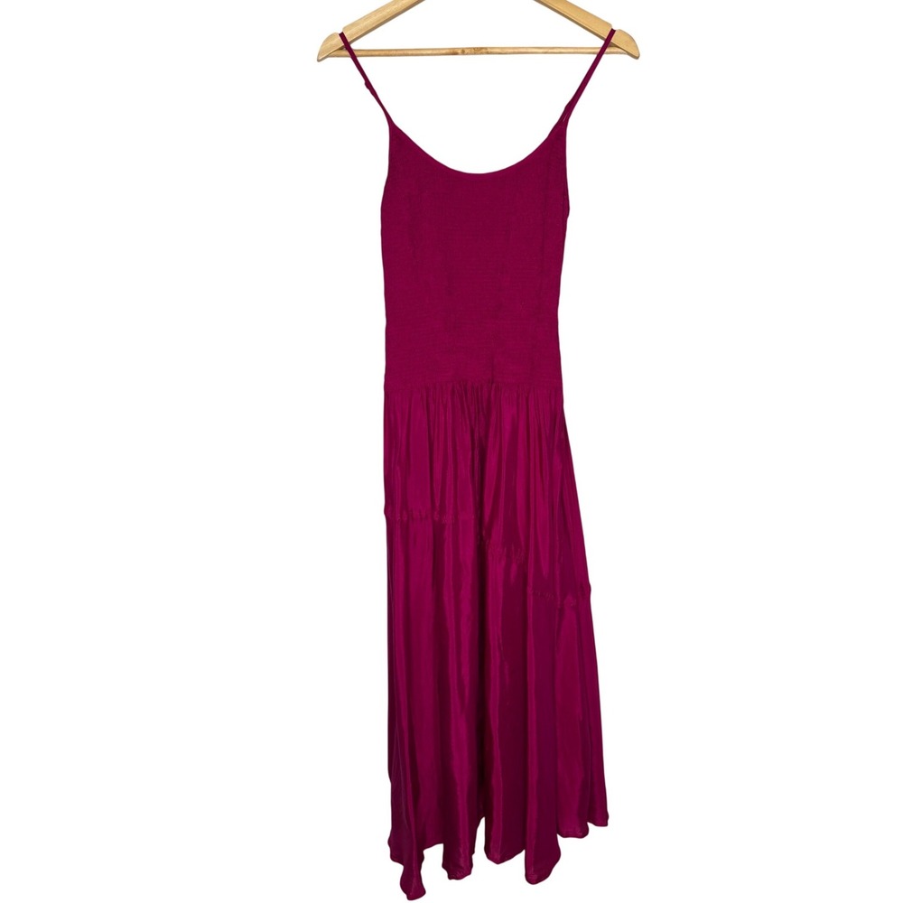 Newport News Vintage Y2K Magenta Pink Smocked Tiered Maxi Dress Womens 2